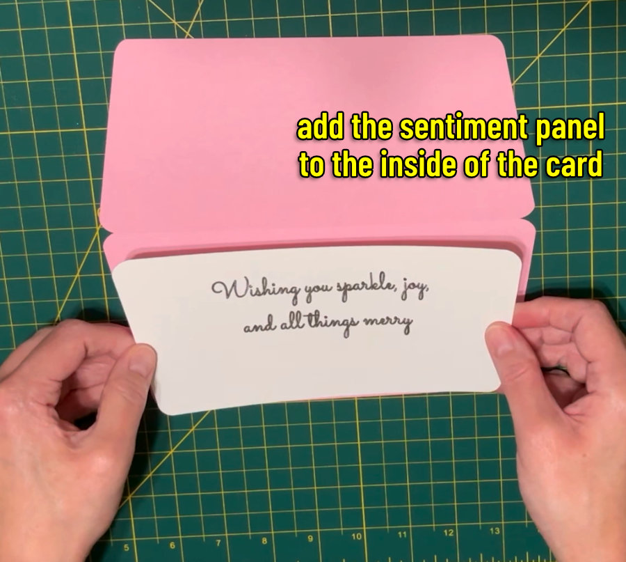 image showing the sentiment panel being applied to the inside of the the christmas card