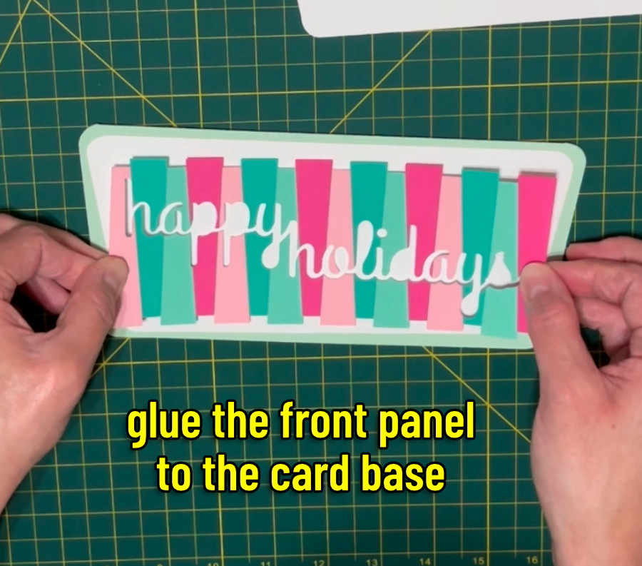 image of the striped front panel of the christmas inlay card is mounted to the card base