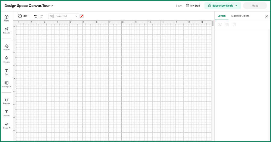 screenshot of blank Cricut design space canvas