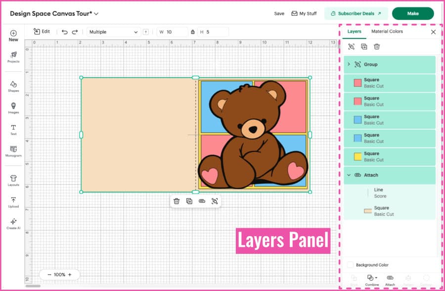 screenshot of design space canvas showing the layers panel