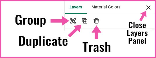 screenshot showing the tools at the top of the design space layers panel