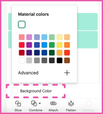 screenshot of background color changer menu at the bottom of the cricut design space layers panel, showing how to change the background color of the canvas