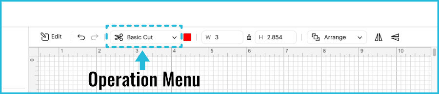 screenshot of the Design Space Edit Bar highlighting the Operation pulldown menu