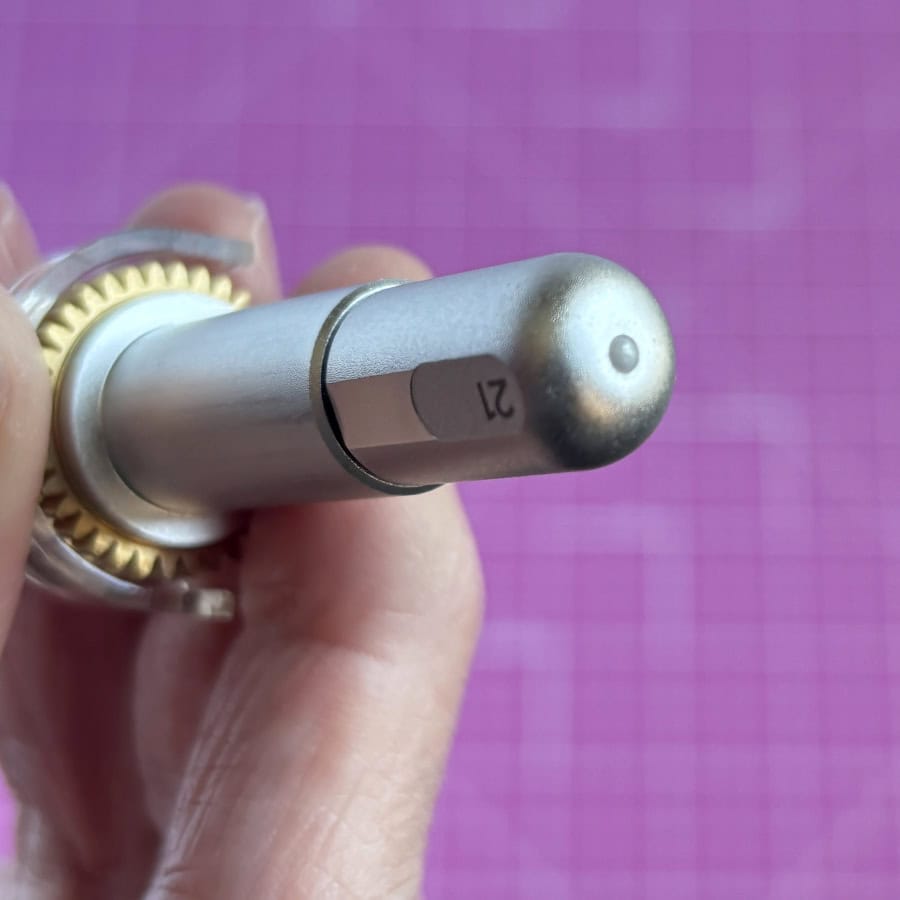 closeup of the ceramic ball on the tip of the Cricut Debossing tool